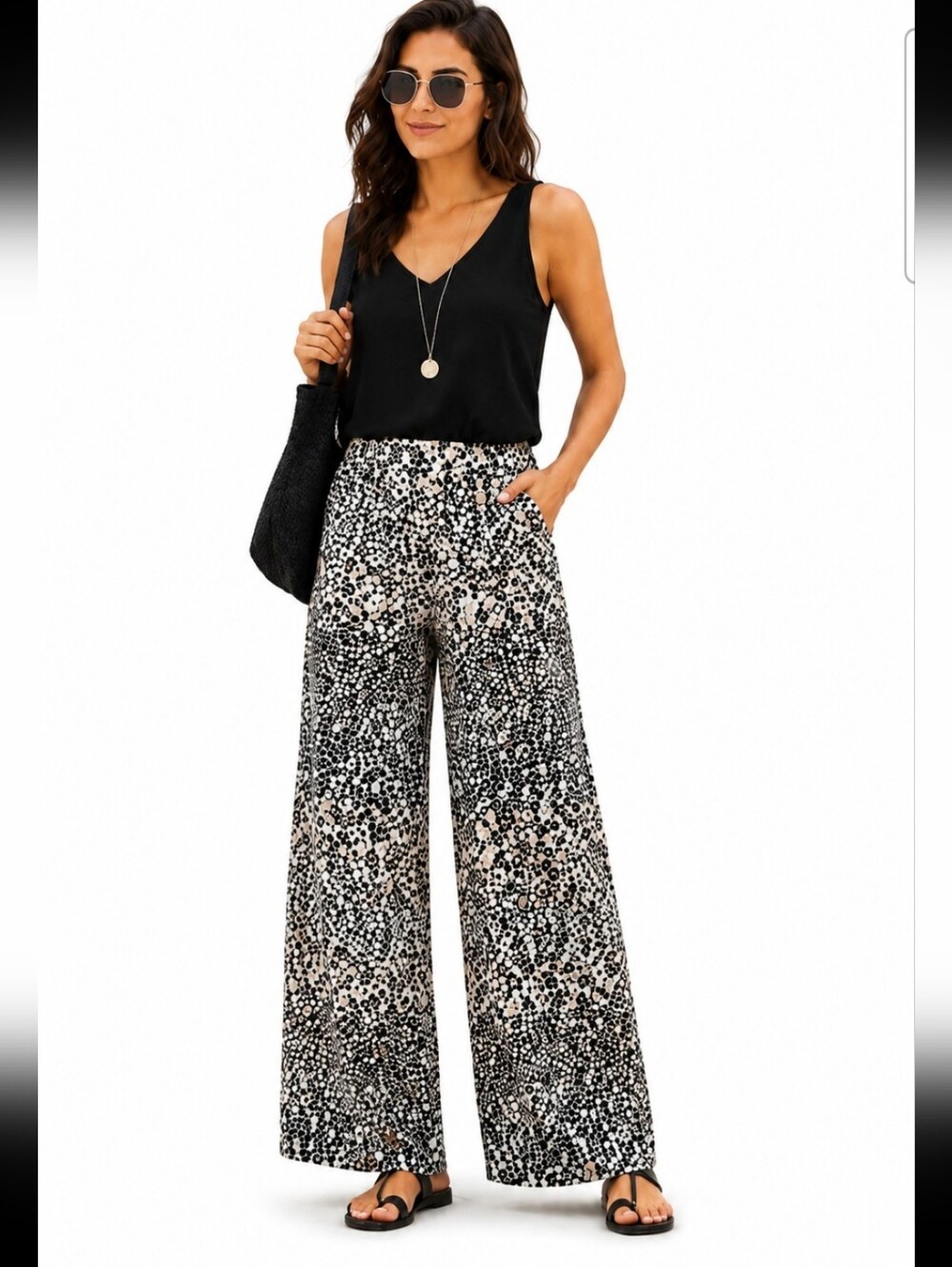 Robert Louis Abstract Geometric Wide Leg Palazzo Pants PM